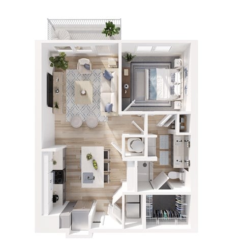 Floor plan for 1 bed, 1 bath, 778 sqft